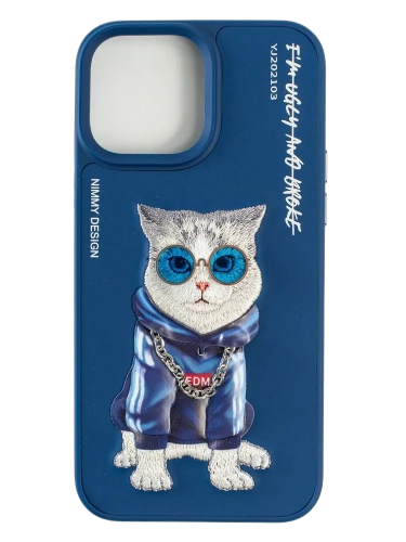 Чехол Nimmy Cool Glasses для iPhone 13 Pro Max, Blue Hipster Cat