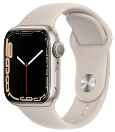 Apple Watch Series 7, 45 mm, Корпус из алюминия цвета «сияющая звезда», спортивный ремешок цвета «сияющая звезда»