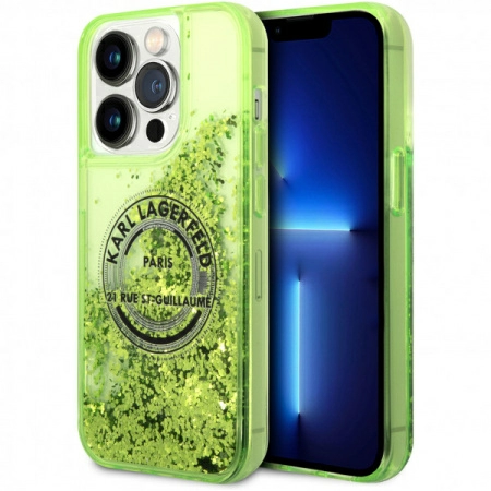 Чехол CG Mobile Karl Lagerfeld Liquid glitter RSG logo Hard для iPhone 14 Pro Max, цвет Зеленый (KLHCP14XLCRSGRN)