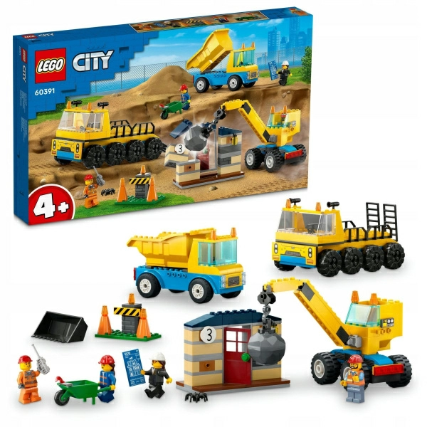 Конструктор LEGO City - Строительные машины и кран с шаром для сноса (60391)
