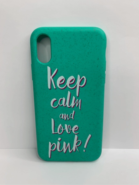 Чехол для iPhone X/XS Fresh Keep calm and love pink, цвет Зеленый