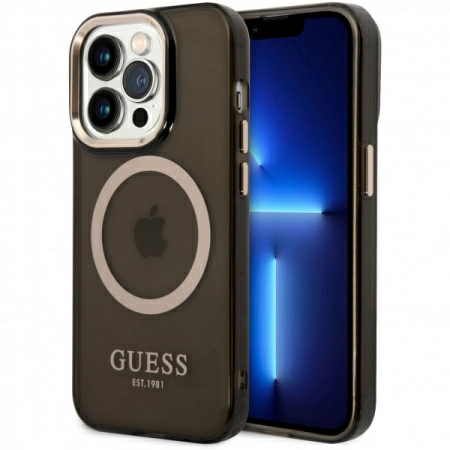 Чехол CG Mobile Guess PC/TPU Metal outline Hard Translucent (MagSafe) для iPhone 14 Pro Max, цвет Черный/Золотой (GUHMP14XHTCMK)