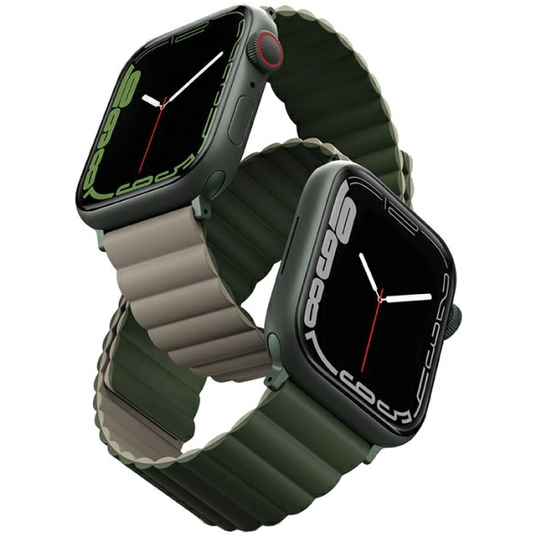 Ремешок Uniq Revix reversible Magnetic для Apple Watch 49/45/44/42 мм, цвет Зеленый/Коричневый (Green/Taupe) (45MM-REVGRNTPE)