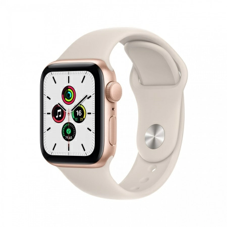 Apple Watch SE (2021), 44 мм корпус из алюминия золотого цвета спортивный ремешок цвета сияющая звезда