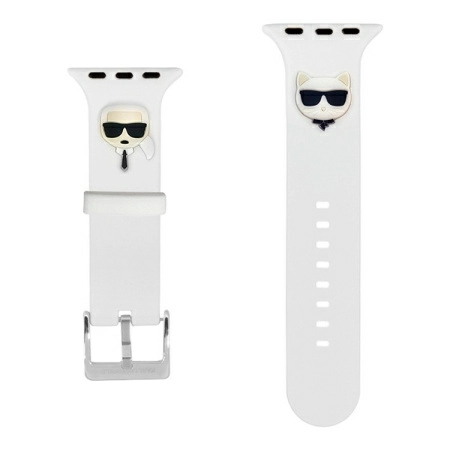Ремешок Karl Lagerfeld Silicone Karl and Choupette heads для Apple Watch 45/44/42 mm, цвет белый (KLAWLSLCKW)