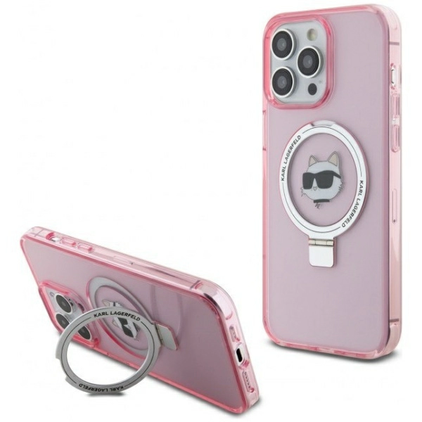Чехол Karl Lagerfeld PC/TPU + Ring stand NFT Choupette head Hard (MagSafe) для iPhone 15 Pro Max, цвет Розовый