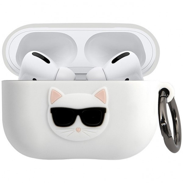 Чехол с карабином CG Mobile Karl Lagerfeld Choupette Silicone case with ring для AirPods Pro, цвет Белый (KLACAPSILCHWH)