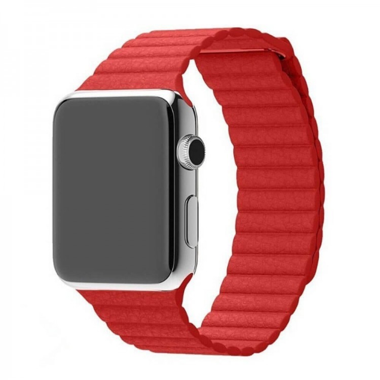 Кожаный блочный ремешок для Apple Watch 44mm (Red)