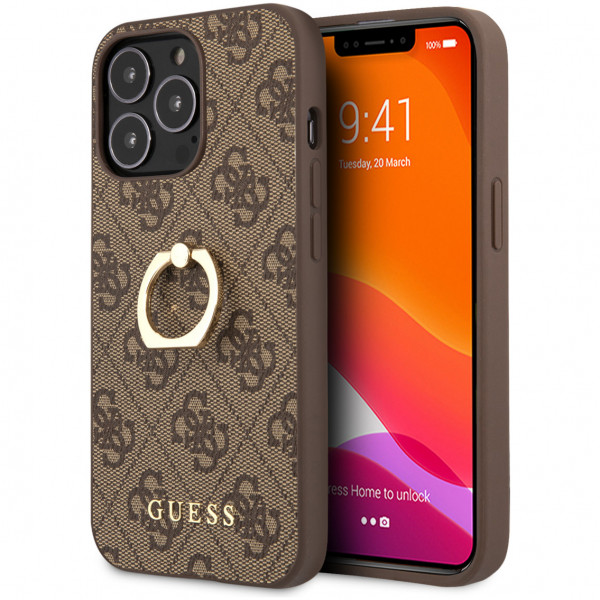 Чехол CG Mobile Guess PU 4G + Ring Hard для iPhone 14 Pro Max, цвет Коричневый (GUHCP14X4GMRBR)