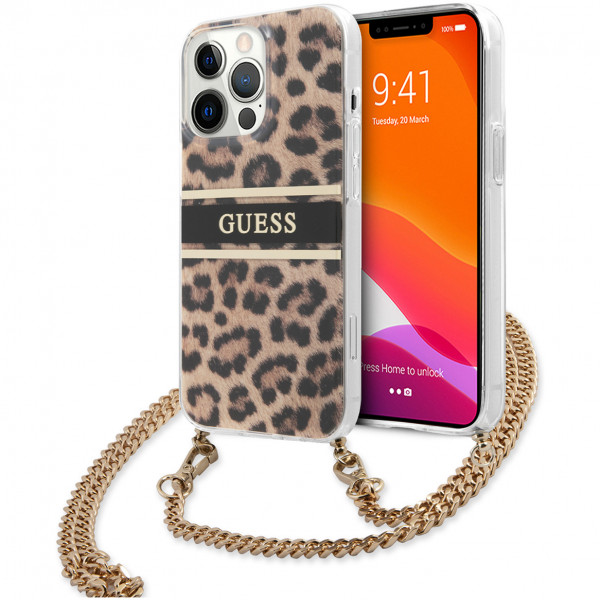 Чехол CG Mobile Guess PC/TPU Leopard Hard + Gold crossbody chain для iPhone 13 Pro, цвет Леопард/Золотая цепь (GUHCP13LKBCLE)