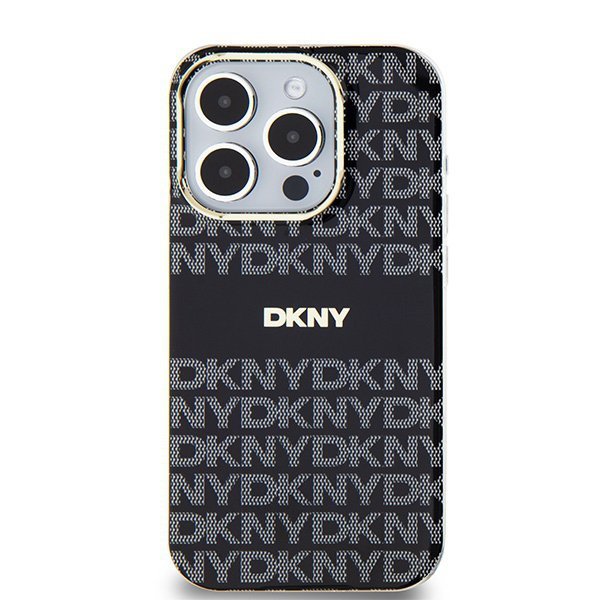 Чехол DKNY PC/TPU Repeat texture Tonal stripe Hard Black (MagSafe) для iPhone 15 Pro, чёрный