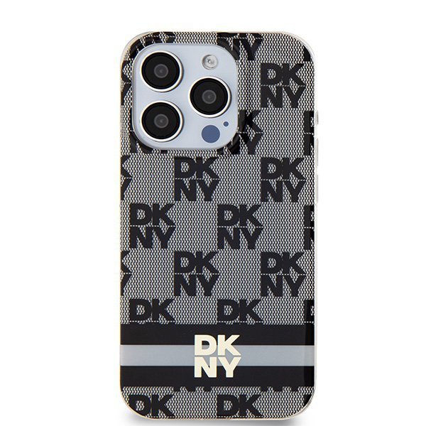 Чехол DKNY PC/TPU Checkered Printed stripes Hard Black (MagSafe) для iPhone 15 Pro, чёрный