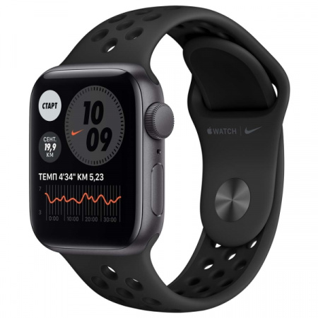 Apple Watch Nike SE (2021), 44mm, Silver Aluminum Case with Pure Platinum/Black Nike Sport Band