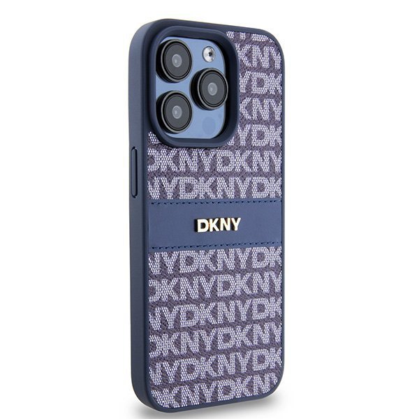 Чехол DKNY PU Repeat texture Tonal stripe Metal logo Hard Blue для iPhone 15 Pro, синий