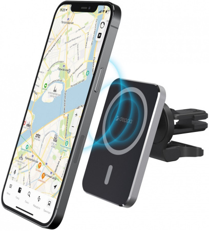 Автомобильный держатель c беспроводной зарядкой Deppa Mage Safe Qi 15W, Black (55185)