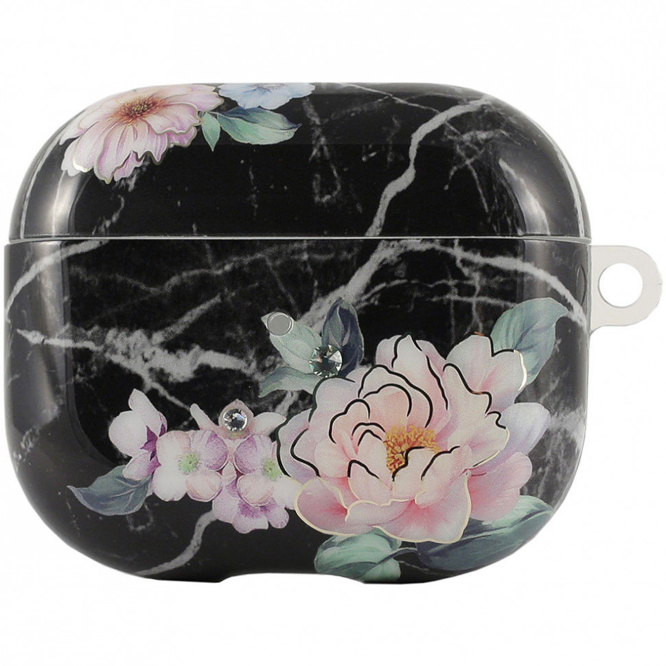 Чехол Marble для AirPods 3, цвет Черный/"Цветы" (6959003503572)