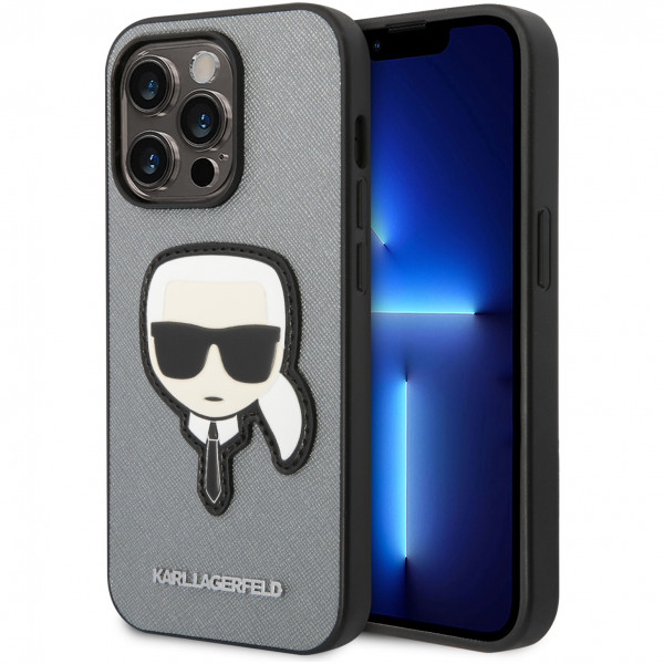 Чехол CG Mobile Karl Lagerfeld PU Saffiano Karl head Patch Hard для iPhone 14 Pro Max, цвет Серебристый (KLHCP14XSAPKHG)