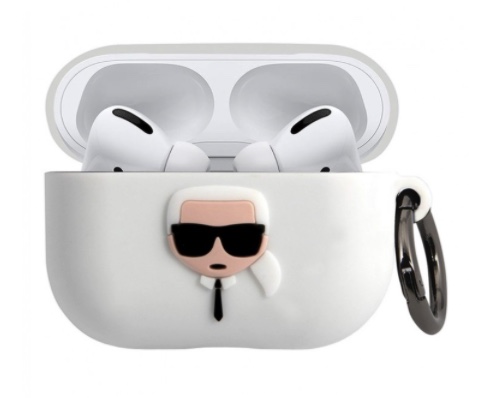 Чехол с карабином CG Mobile Karl Lagerfeld Silicone case with ring для AirPods Pro, цвет Белый (KLACAPSILGLWH)