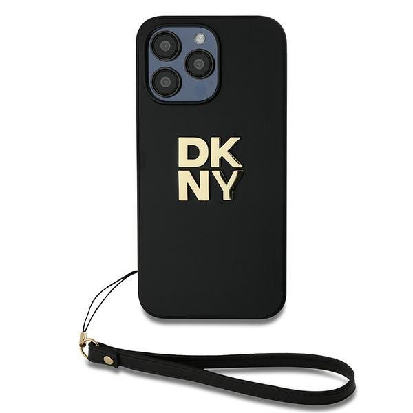 Чехол DKNY PU Stack metal logo Hard + Hand strap Black для iPhone 15 Pro Max, чёрный