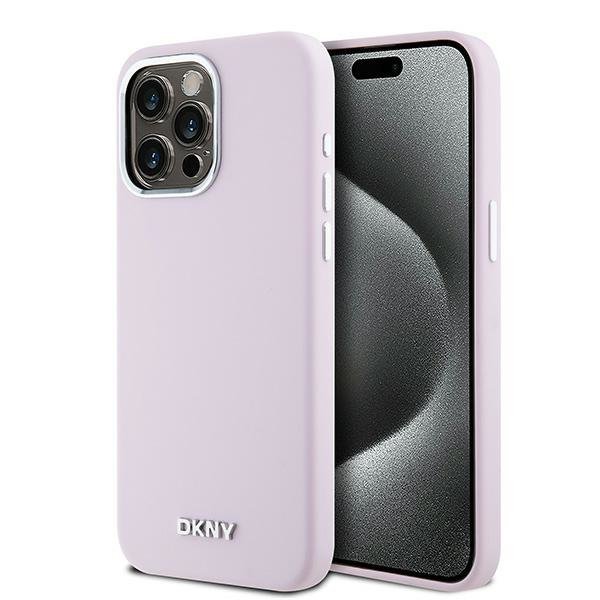 Чехол DKNY Liquid Silicone Metal logo and Camera frame Hard Pink (MagSafe) для iPhone 15 Pro Max, розовый