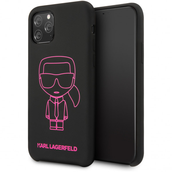 Чехол CG Mobile Karl Lagerfeld Liquid silicone Ikonik outlines Hard для iPhone 11 Pro, цвет Черный/Розовый (KLHCN58SILFLPBK)