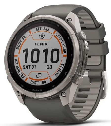 Умные часы Garmin Fenix 9 Pro Solar 47мм inReach Titanium with Pebble Grey Silicone Band