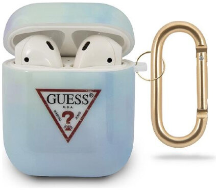 Чехол с карабином CG Mobile Guess TPU case TIE & DYE with ring для AirPods 1&2, цвет Голубой (GUACA2TPUMCGC02)