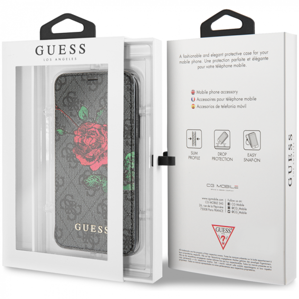 Чехол-книжка CG Mobile Guess Flower Desire 4G Booktype PU/Roses для iPhone X/XS, цвет Серый (GUFLBKPX4GROG)