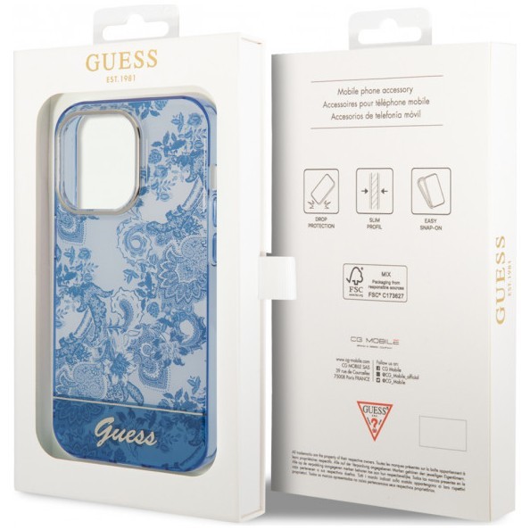 Чехол CG Mobile Guess PC/TPU Toile de Jouy w Electroplated camera Hard для iPhone 14 Pro, цвет Голубой