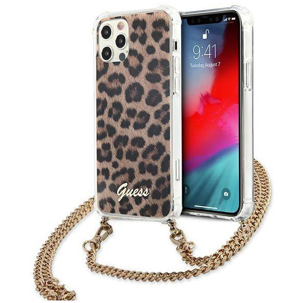 Чехол CG Mobile Guess PC/TPU Leopard Hard + Gold hand chain для iPhone 12/12 Pro, цвет "Леопард" (GUHCP12MKCLEO)