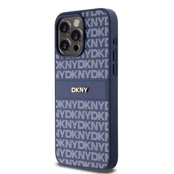Чехол DKNY PU Repeat texture Tonal stripe Metal logo Hard Blue для iPhone 15 Pro Max, синий
