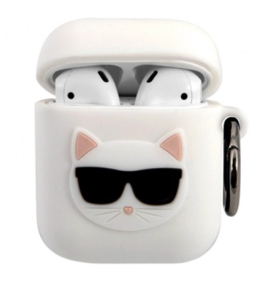 Чехол с карабином CG Mobile Karl Lagerfeld Choupette Silicone case with ring для AirPods 1/2, цвет Белый/Черный (KLACA2SILCHWH)