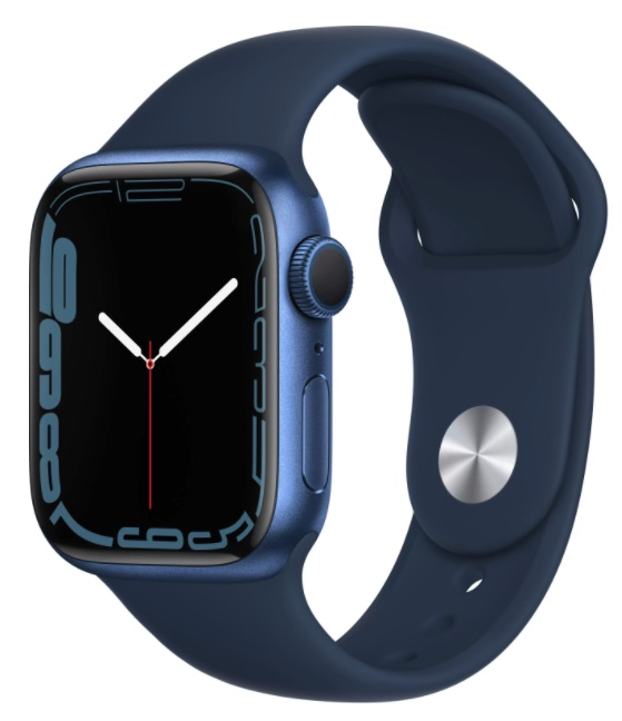 Apple Watch Series 7, 45 mm, Корпус из алюминия синего цвета, спортивный ремешок «Тёмный ультрамарин»