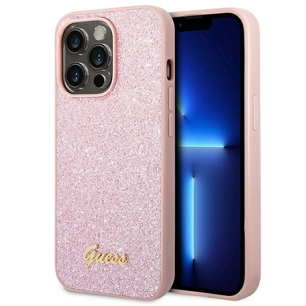 Чехол CG Mobile Guess PC/TPU Glitter flakes w Metal logo Hard для iPhone 14 Pro Max, цвет розовый (GUHCP14XHGGSHP)