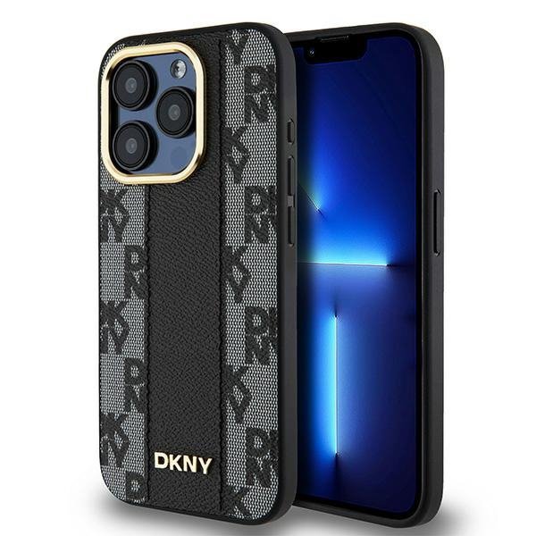 Чехол DKNY PU Checkered Metal logo Hard Black (MagSafe) для iPhone 15 Pro, чёрный