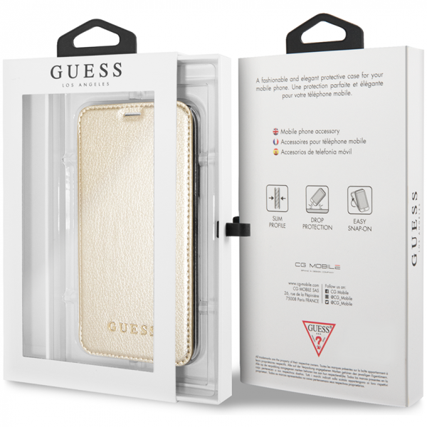 Чехол-книжка CG Mobile Guess Iridescent Booktype PU для iPhone X/XS, цвет Золотой (GUFLBKPXIGLTGO)