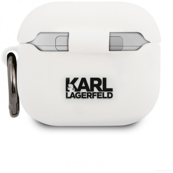 Чехол с карабином CG Mobile Karl Lagerfeld Silicone case with ring Karl для AirPods 3, цвет Белый (KLACA3SILKHWH)