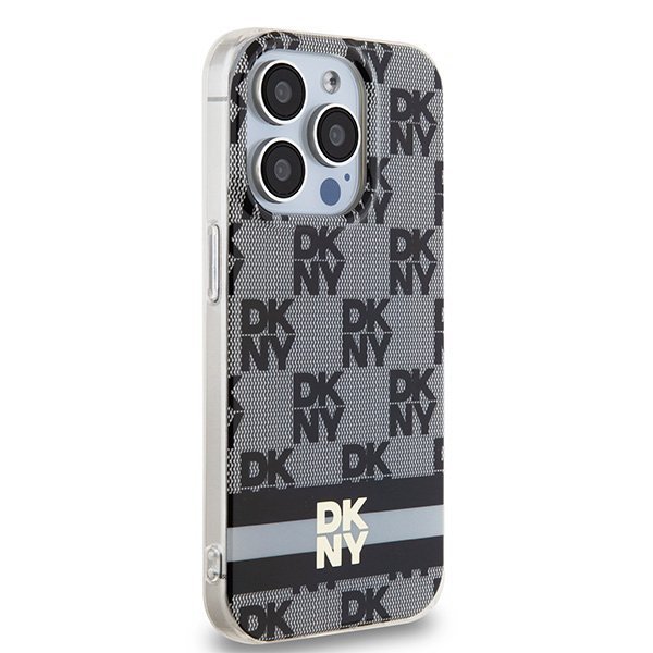 Чехол DKNY PC/TPU Checkered Printed stripes Hard Black (MagSafe) для iPhone 15 Pro Max, чёрный