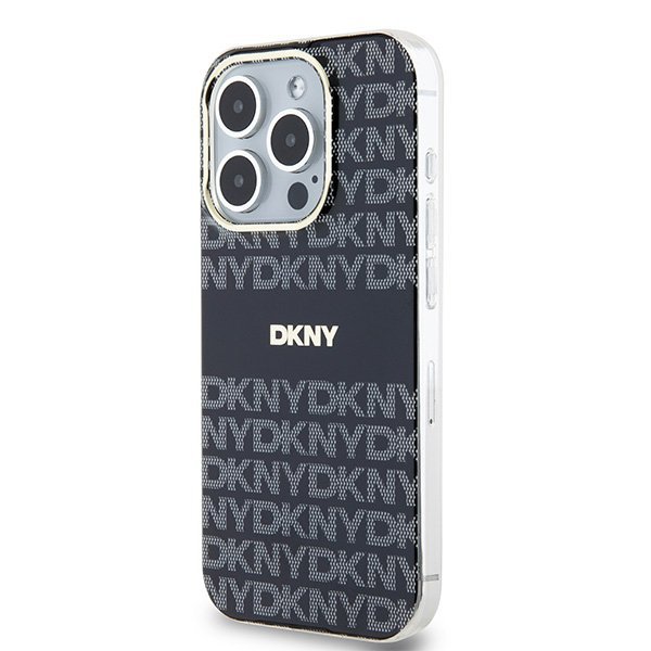 Чехол DKNY PC/TPU Repeat texture Tonal stripe Hard Black (MagSafe) для iPhone 15 Pro, чёрный
