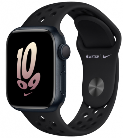 Apple Watch series 8 41 мм корпус из алюминия цвета «темная ночь» спортивный ремешок Nike цвета «антрацитовый/чёрный»