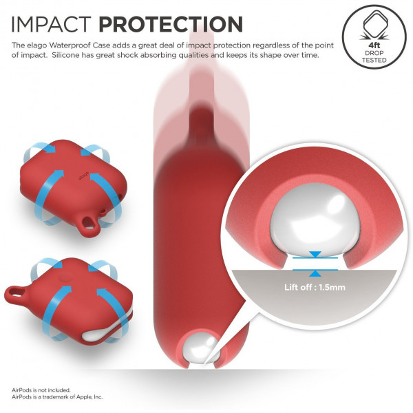 Водонепроницаемый чехол Elago AirPods Waterproof Hang Case для AirPods 2, цвет Красный (EAPWF-RD)
