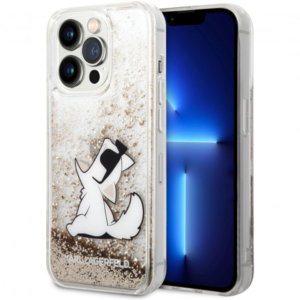 Чехол CG Mobile Karl Lagerfeld Liquid glitter Choupette Fun Hard для iPhone 14 Pro Max, цвет Золотой (KLHCP14XGCFD)