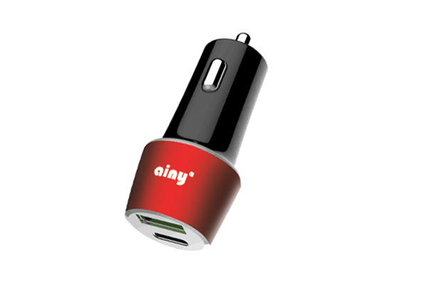 Ainy Автомобильное зарядное устройство EB-043C Type-C + USB с поддержкой Quick Charge 3.0 (3.0A) красное (EB-043C)