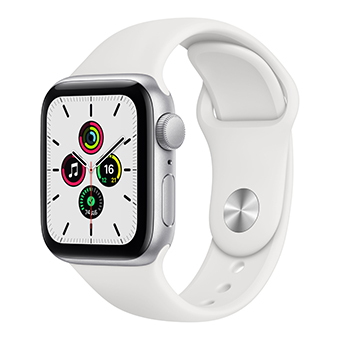 Apple Watch SE, 44 mm, Корпус из алюминия серебристого цвета, спортивный ремешок белого цвета
