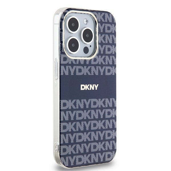 Чехол DKNY PC/TPU Repeat texture Tonal stripe Hard Blue (MagSafe) для iPhone 15 Pro, синий