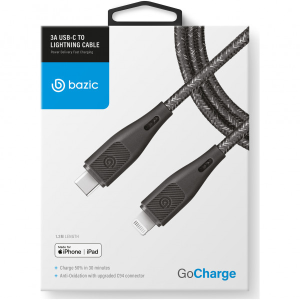 Кабель EnergEA Bazic GoCharge USB-C to Lightning MFI C94 1.2 м, цвет Черный (CBL-GCCL-BLK120)