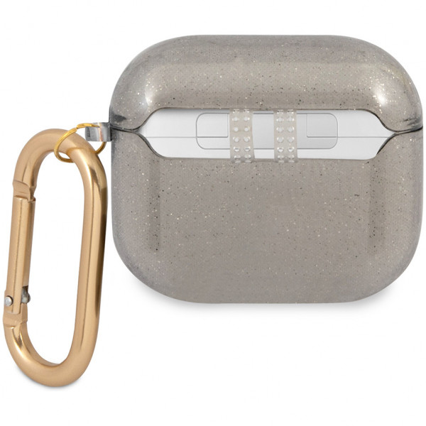 Чехол с карабином CG Mobile Guess TPU Transparent Glitter 4G для AirPods 3, цвет Черный (GUA3UCG4GK)