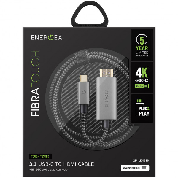 Кабель EnergEA FibraTough USB-C - HDMI 4K 2 м, цвет Черный (CBL-FTC4HD-BLK200)