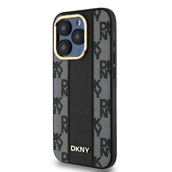 Чехол DKNY PU Checkered Metal logo Hard Black (MagSafe) для iPhone 15 Pro, чёрный