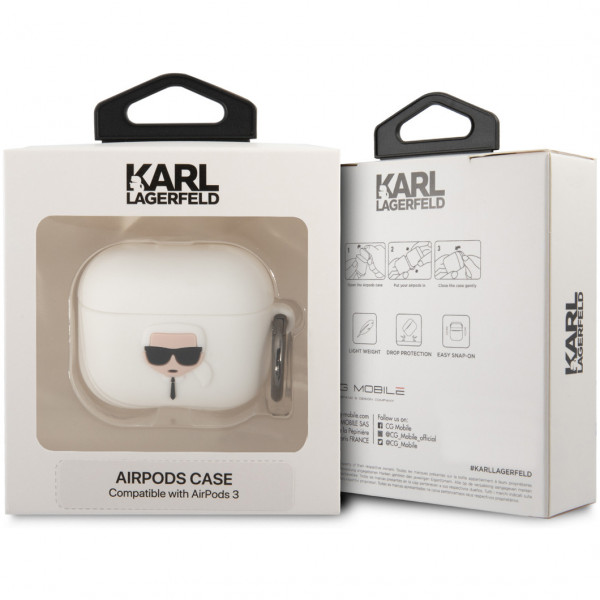 Чехол с карабином CG Mobile Karl Lagerfeld Silicone case with ring Karl для AirPods 3, цвет Белый (KLACA3SILKHWH)